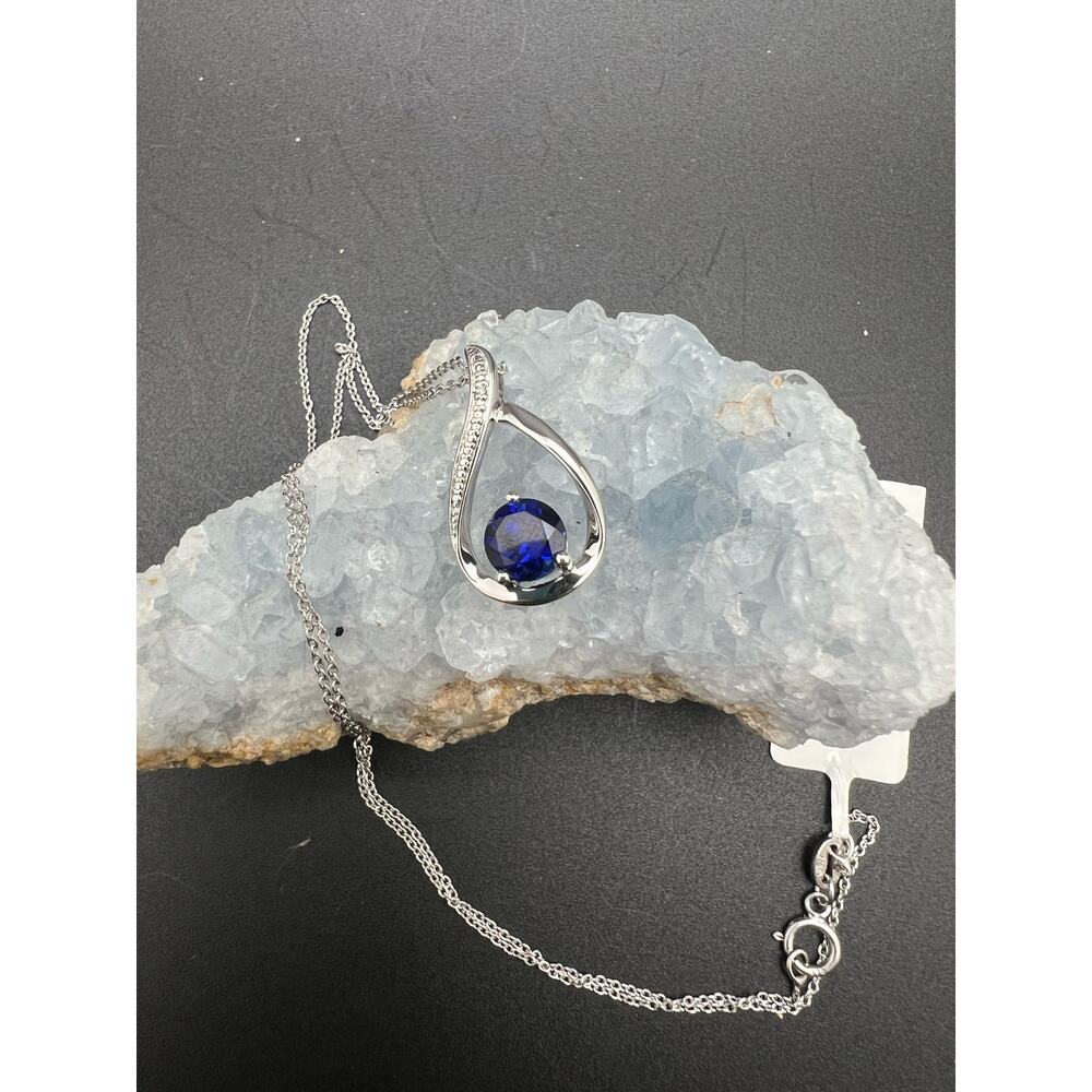 NWT Blue and silver tone Teardrop shaped pendant stamped 925